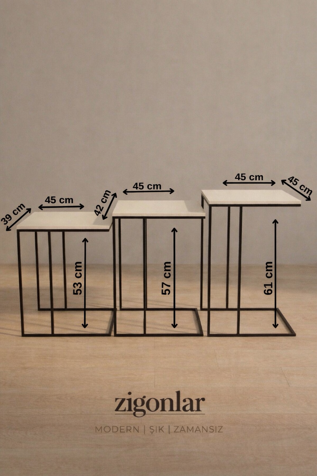 Modern Zigon Sehpa Takımı – 3’lü Şık Tasarım
