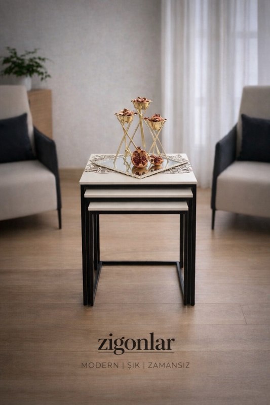 Modern Zigon Sehpa Takımı – 3’lü Şık Tasarım