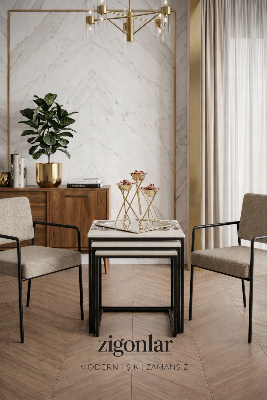 Modern Zigon Sehpa Takımı – 3’lü Şık Tasarım